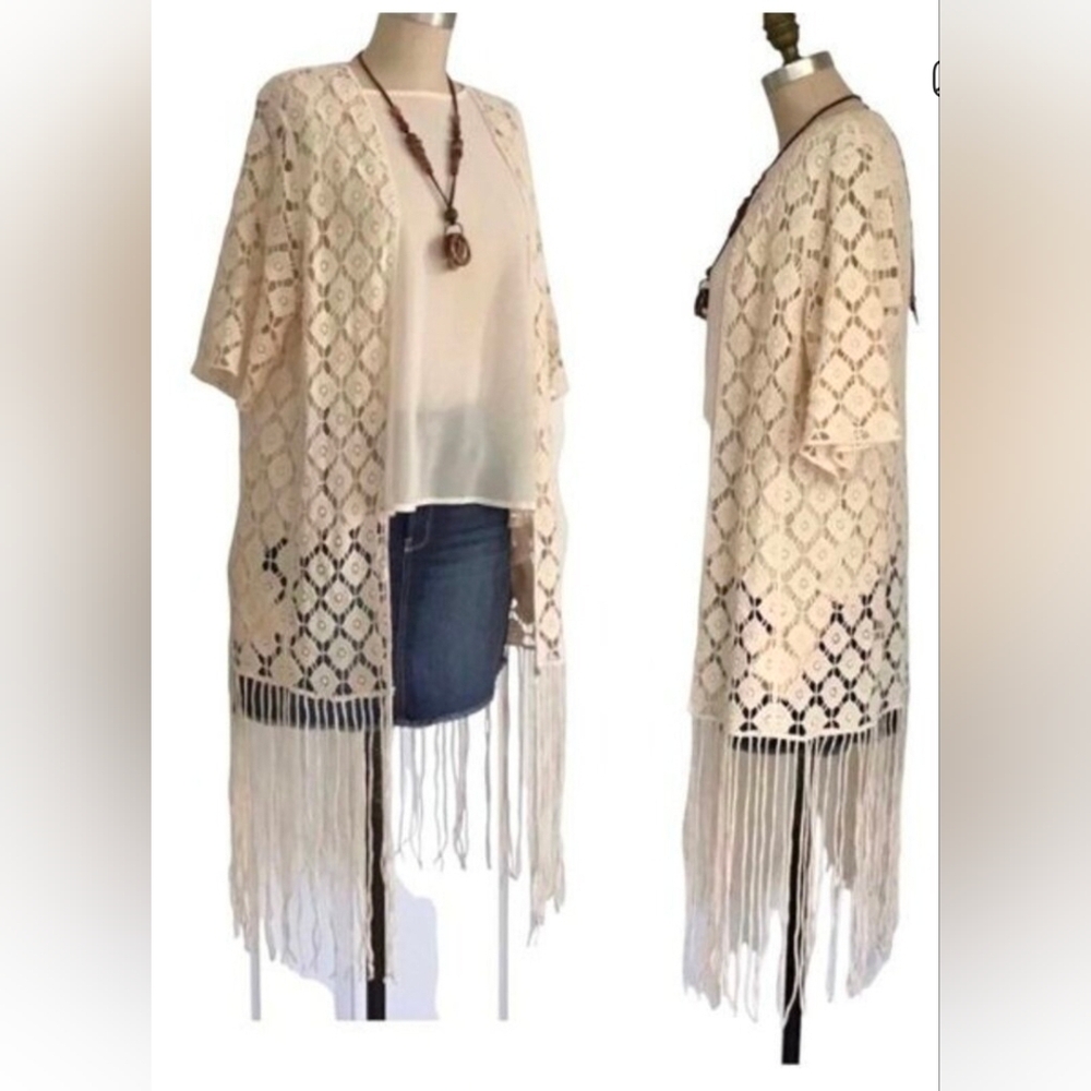Raj Beige Crochet Kimono Boho